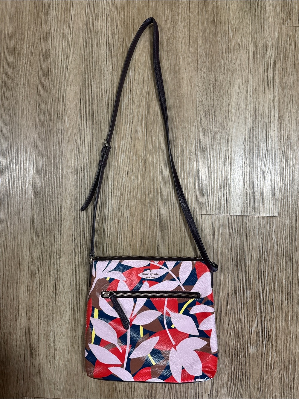 kate spade Multicolor Leaf-Print Crossbody Bag with Black Strap